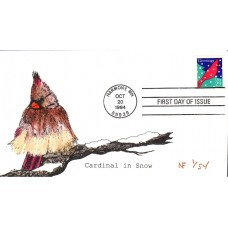 #2874 Cardinal in Snow Faircloth FDC