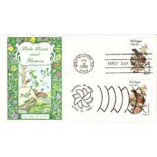 #1974 Michigan Birds - Flowers Dual Gamm FDC