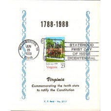 #2345 Virginia Statehood Reid Maxi FDC